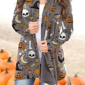 Halloween Print Open Front Cardigan